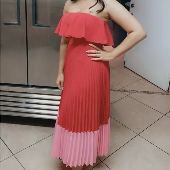 Aidan by Aidan Mattox | Dresses | Strapless Aidan Mattox Red And Pink  Pleated Dress Size | Poshmark